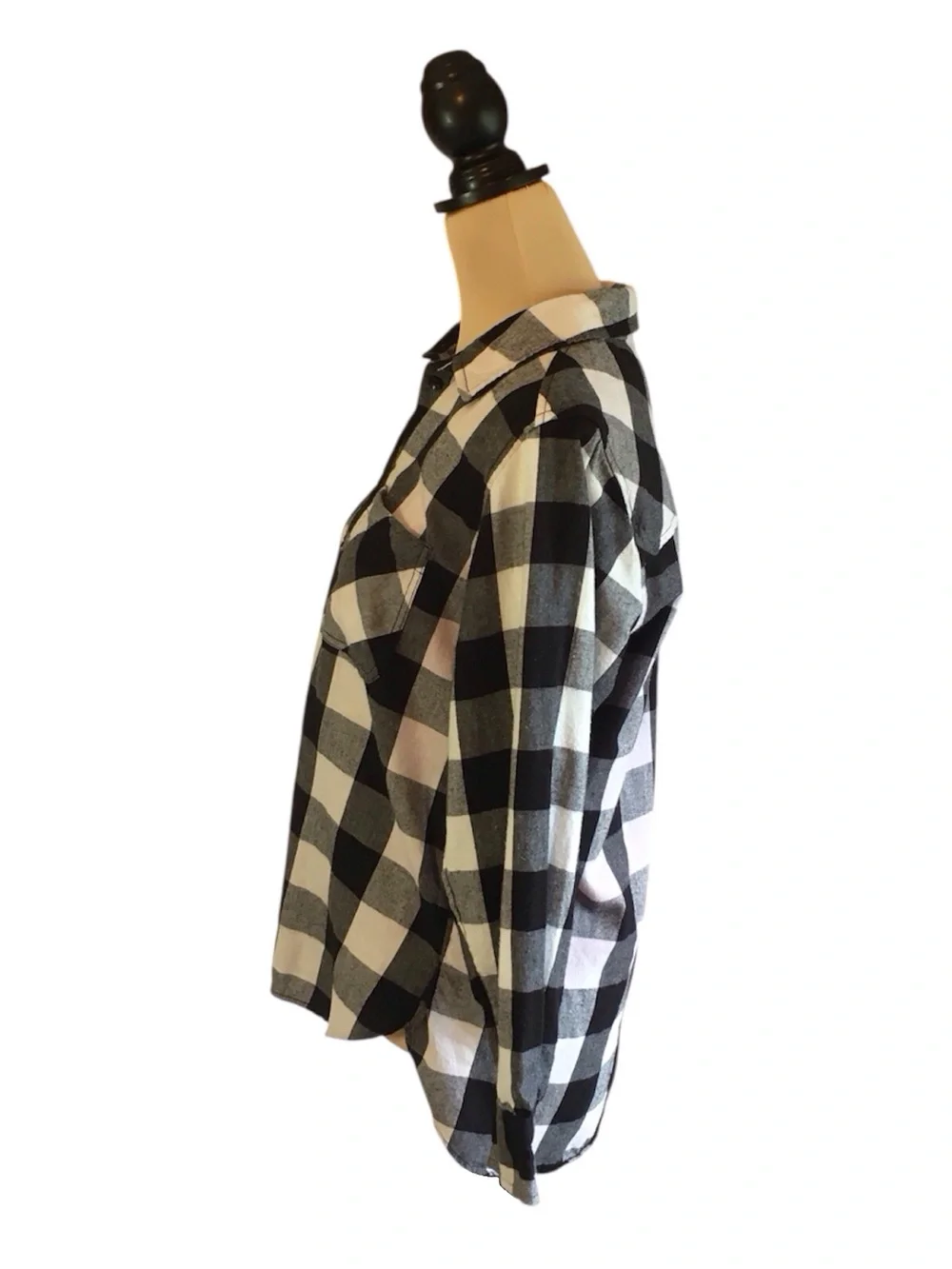 Time & Tru Black & White Checkered Button Up Flannel Shirt, Women's Medium